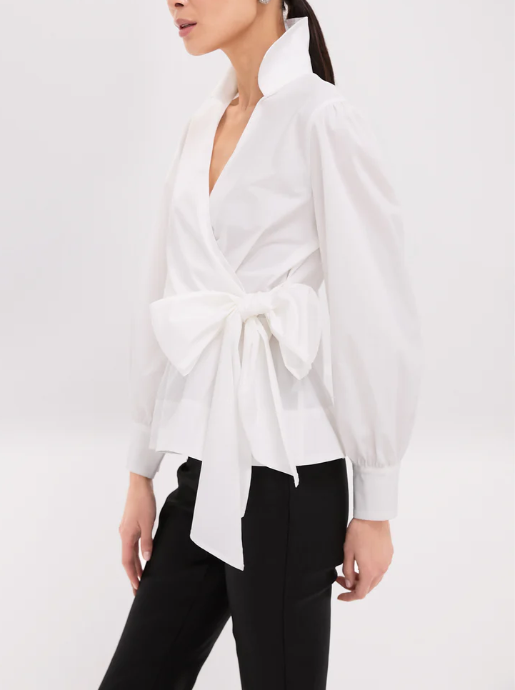 White Tie Front Bow Bea Blouse