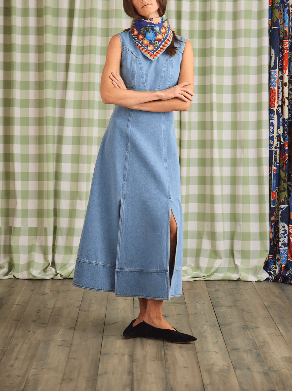 Sleeveless Denim Midi Dress