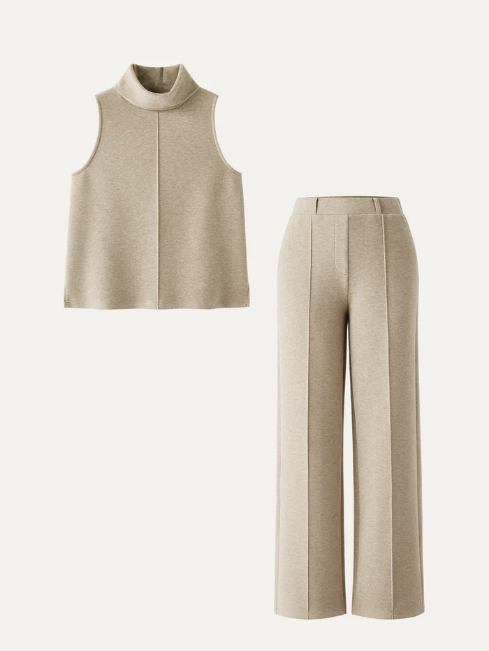 Split Hem Top & High Waisted Straight Leg Pant