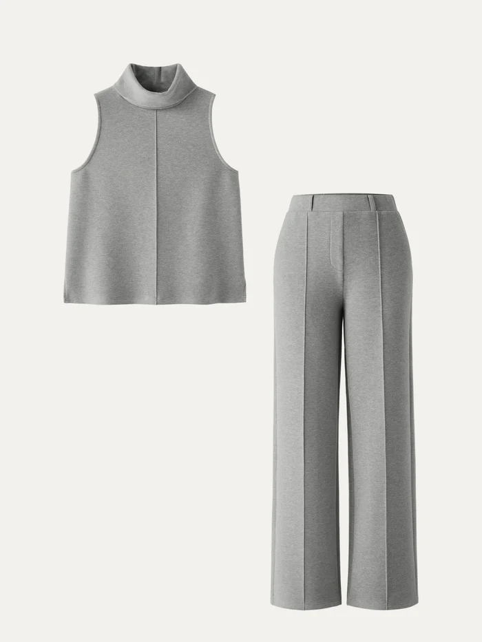 Split Hem Top & High Waisted Straight Leg Pant