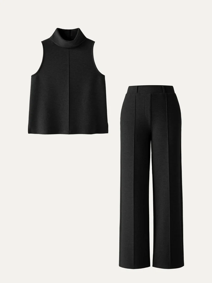 Split Hem Top & High Waisted Straight Leg Pant