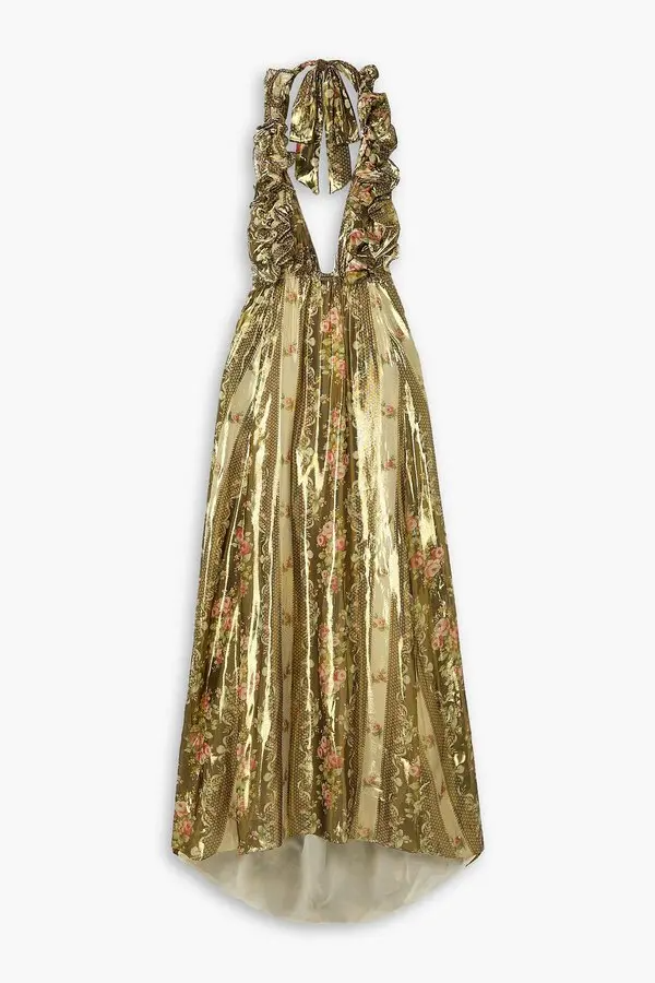 Ruffled Floralprint Halterneck Maxi Dress
