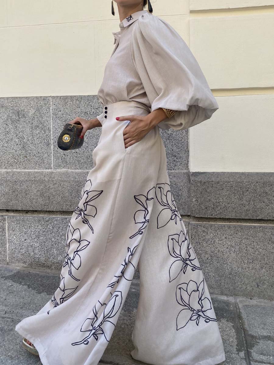 Fashion Printed Wide Leg Two Pieces Set