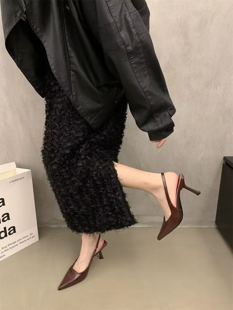 Pointed Toe Back Hollow Fine Heeled Fashion High Heels