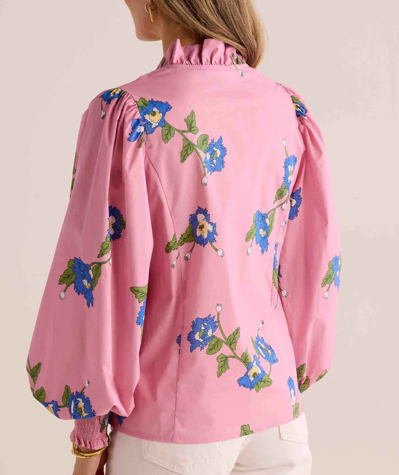 V-neck Pink Floral Blouse
