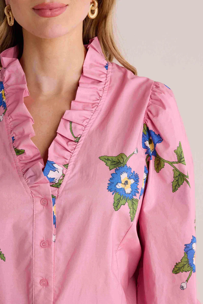 V-neck Pink Floral Blouse