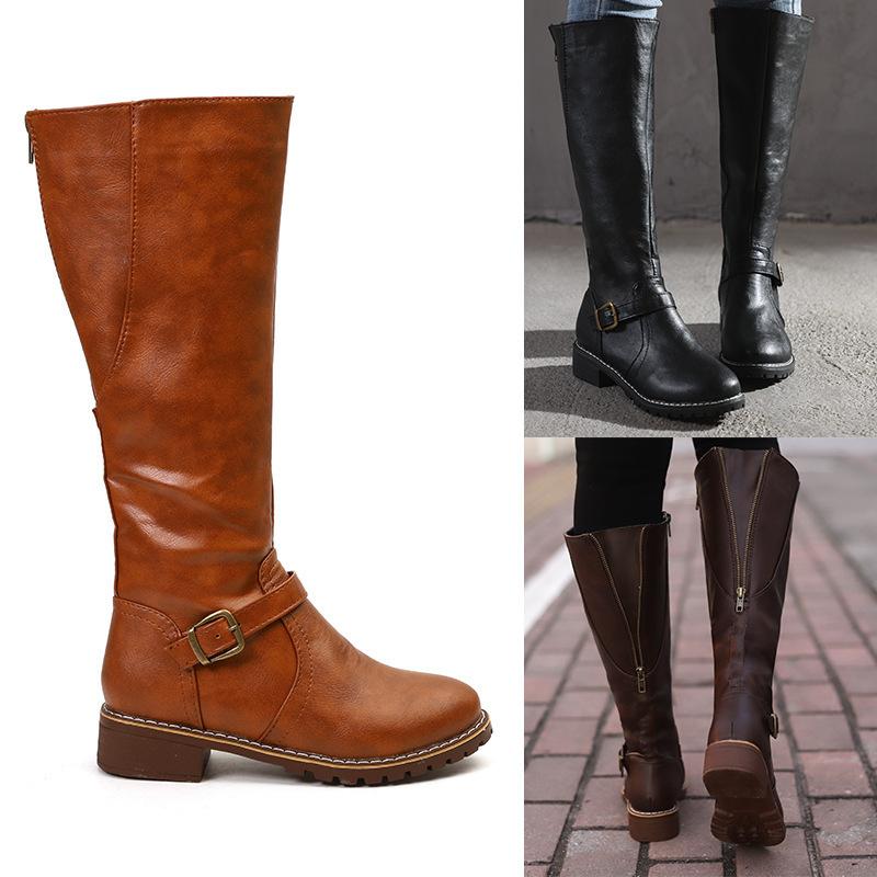 Fashion Round Toe Belt Buckle Mid Heel Boots