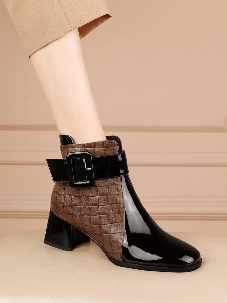 Women's boots thick heel square head England style