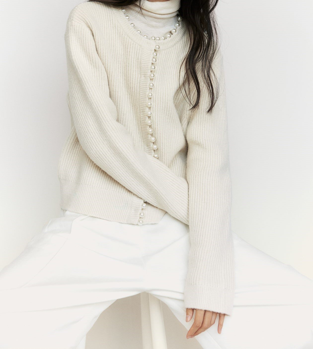 Fall and Winter Pearl Round Mouth Cardigan Coat