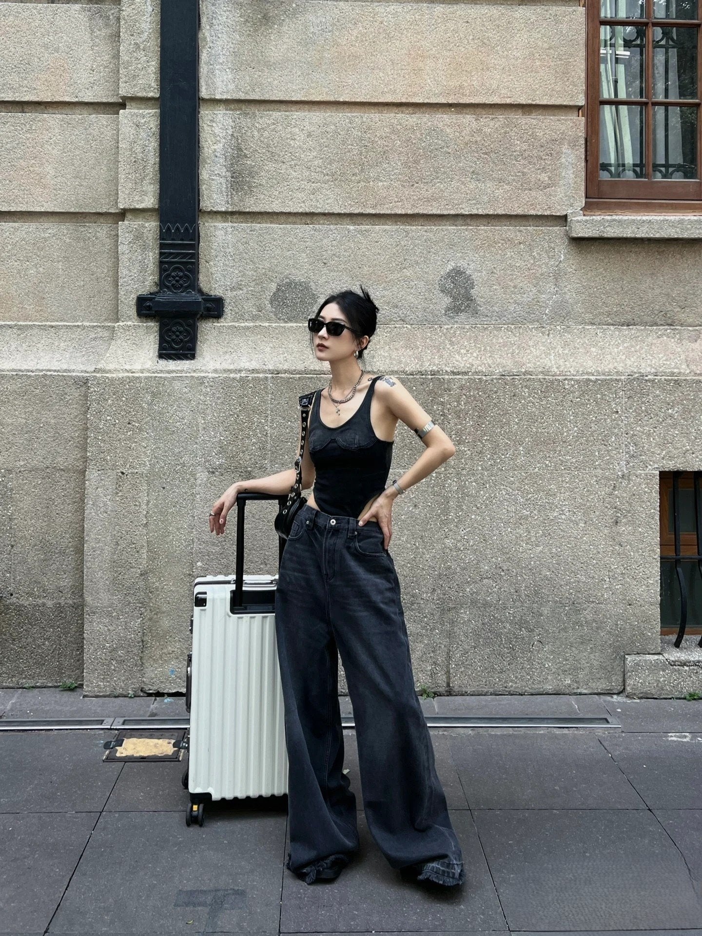 High Waisted Wide Leg Jeans Dark Blue