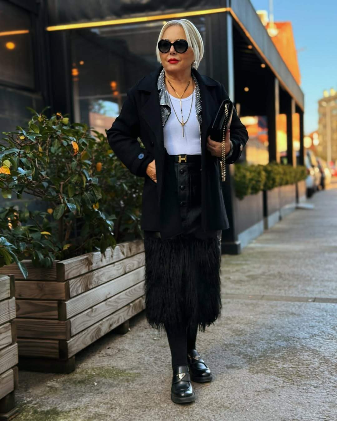 Faux Fur Trimmed Half Body Skirt