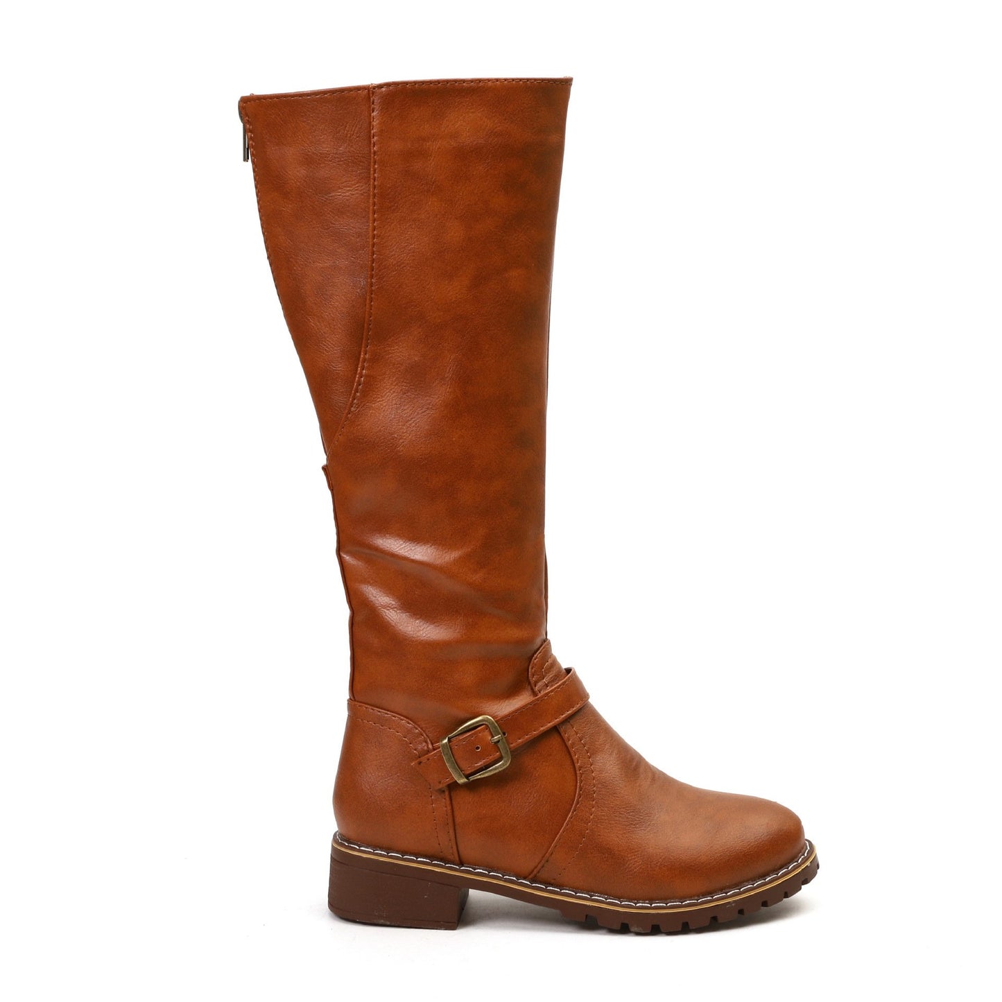 Fashion Round Toe Belt Buckle Mid Heel Boots