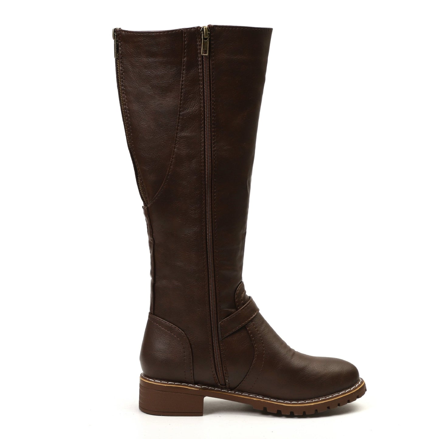 Fashion Round Toe Belt Buckle Mid Heel Boots