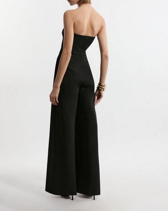 Compact Stretch Bandeau Tailored Wide Leg Jumpsuit
