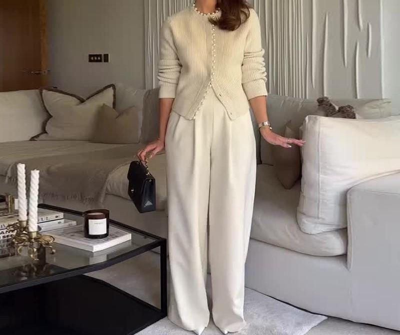 Fall and Winter Pearl Round Mouth Cardigan Coat