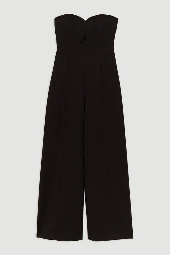 Compact Stretch Bandeau Tailored Wide Leg Jumpsuit