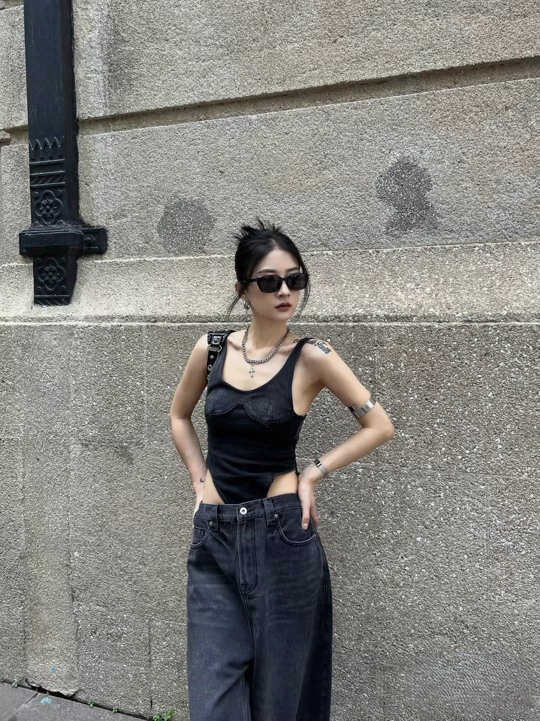 High Waisted Wide Leg Jeans Dark Blue