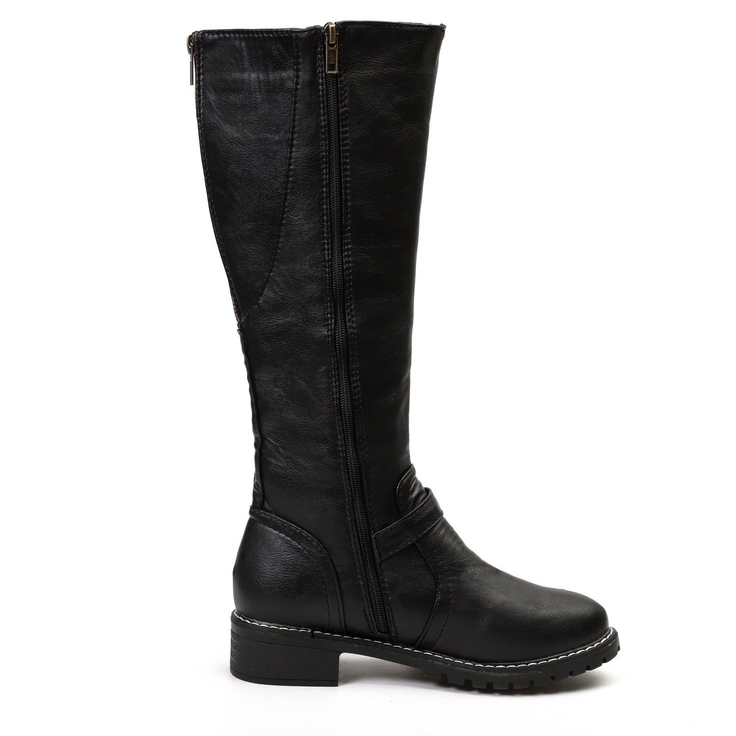 Fashion Round Toe Belt Buckle Mid Heel Boots