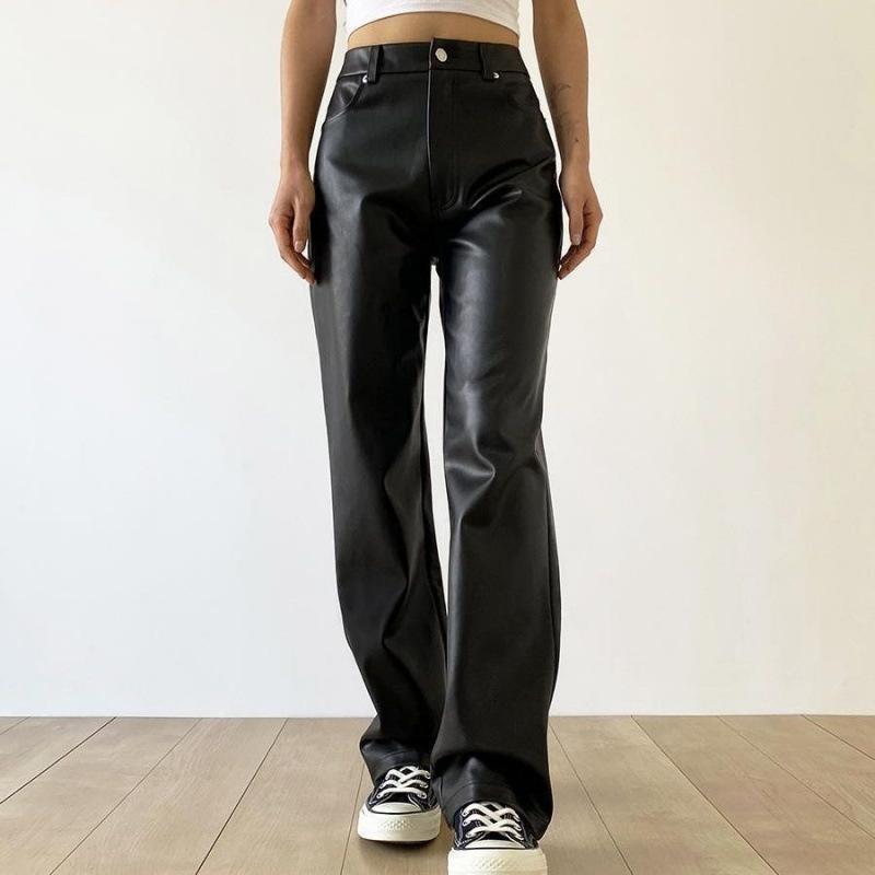 PU Leather High Waisted Straight Leg Pants