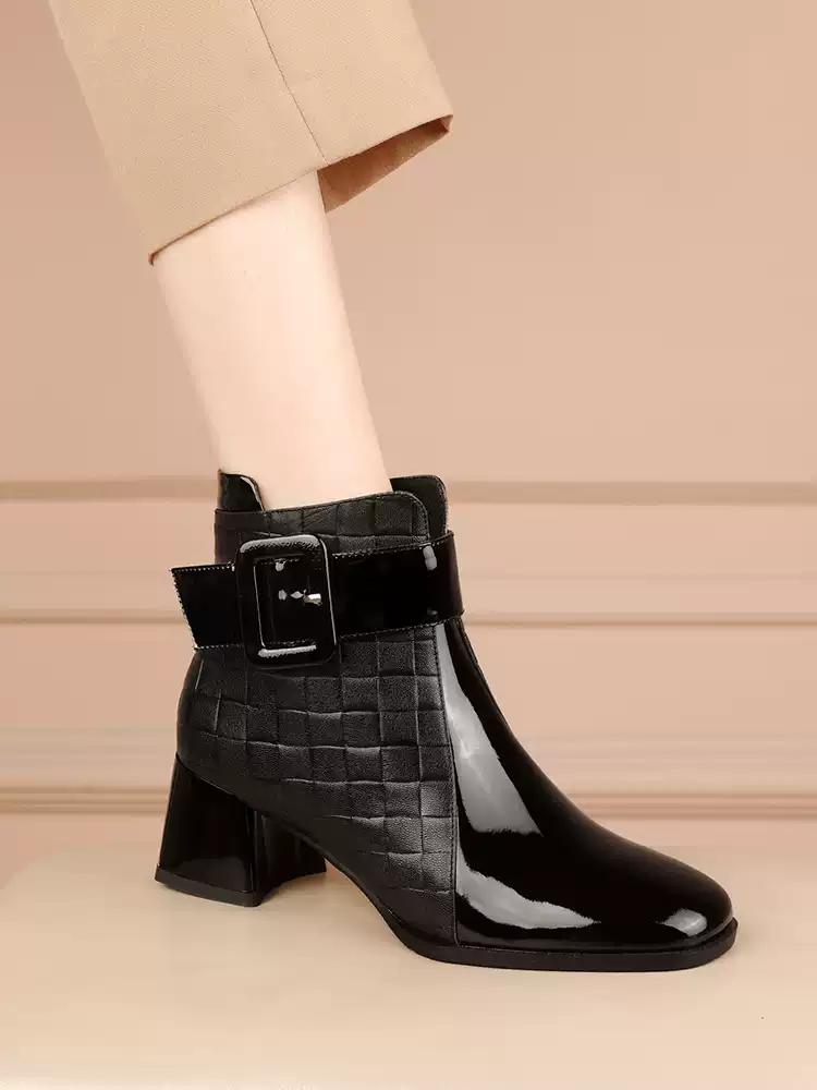 Women's boots thick heel square head England style