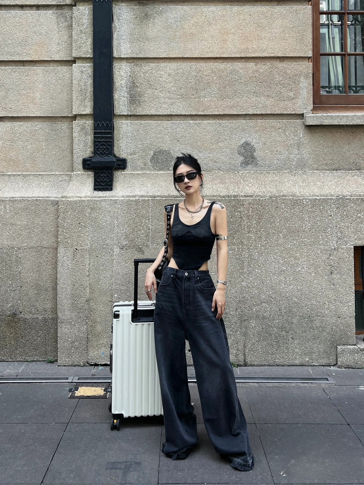 High Waisted Wide Leg Jeans Dark Blue