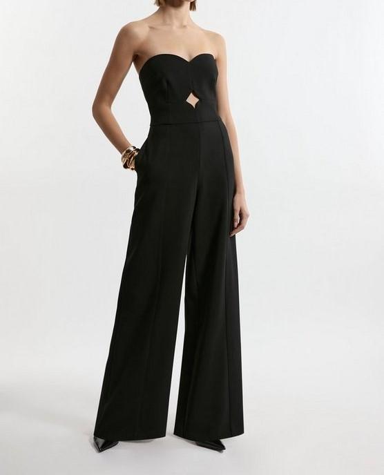Compact Stretch Bandeau Tailored Wide Leg Jumpsuit