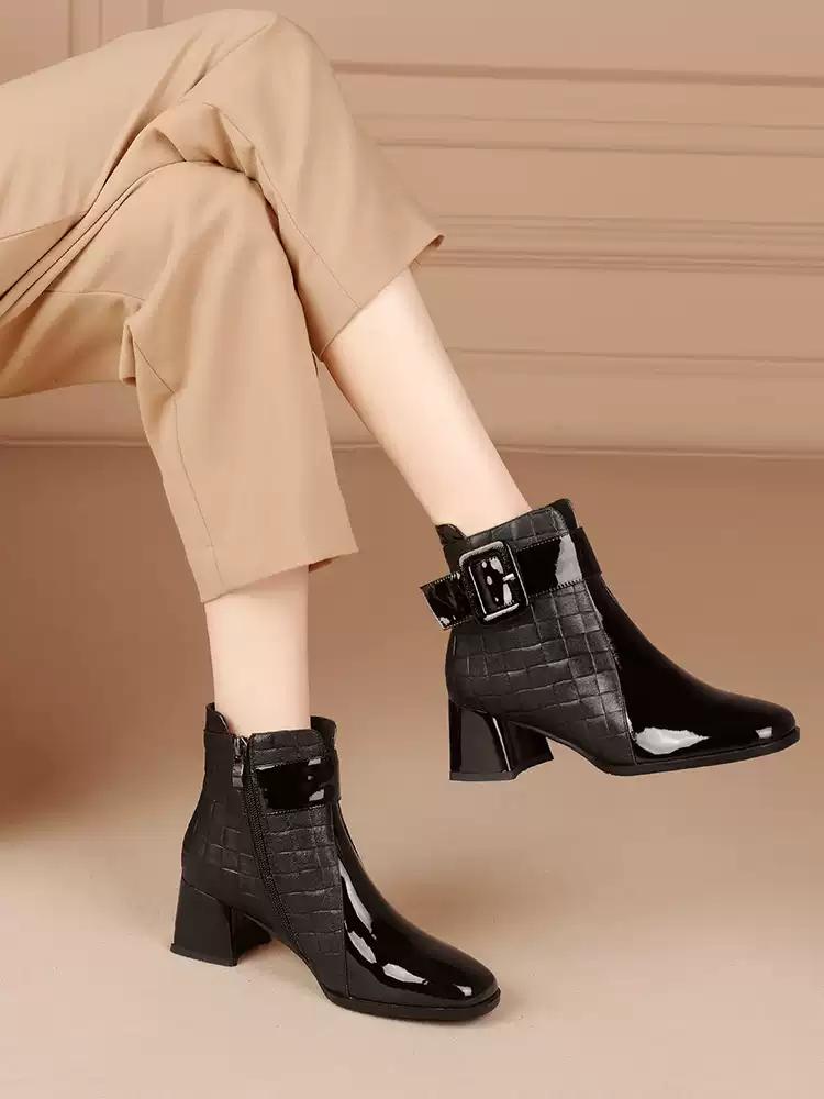 Women's boots thick heel square head England style