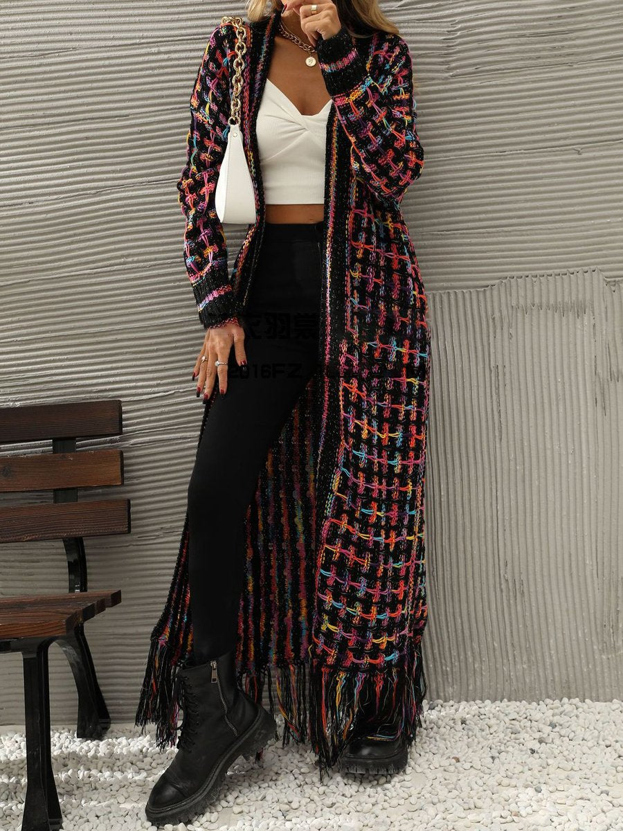 Fringed Knit Open Front Cardigan