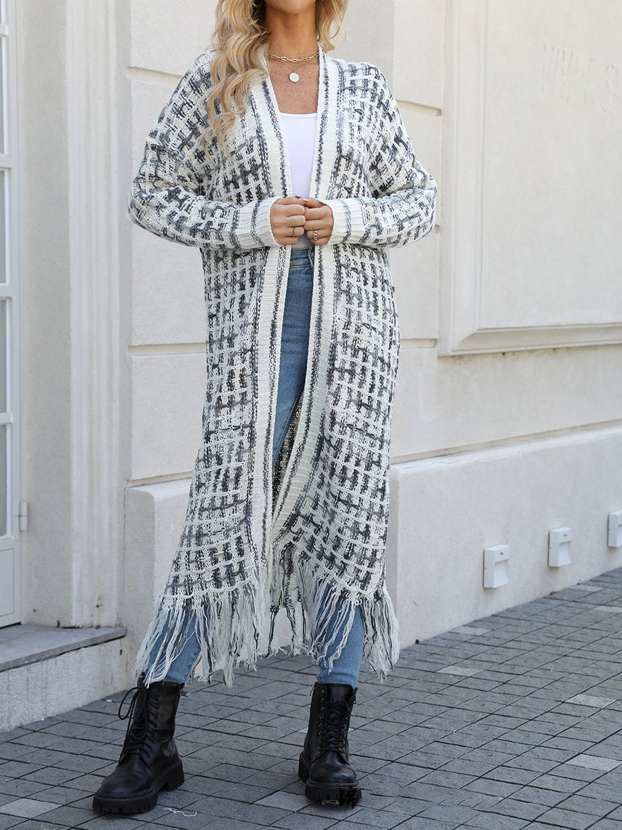 Fringed Knit Open Front Cardigan