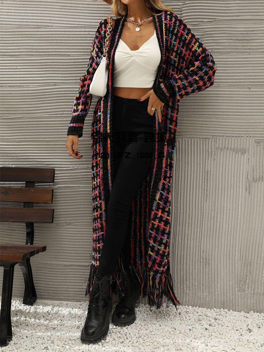 Fringed Knit Open Front Cardigan