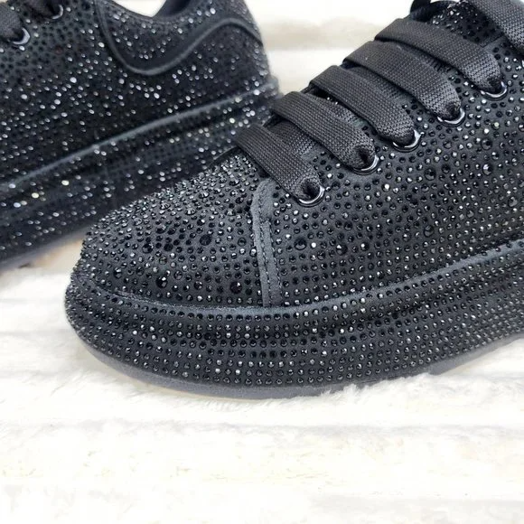 Black Rhinestone Platform Sneakers