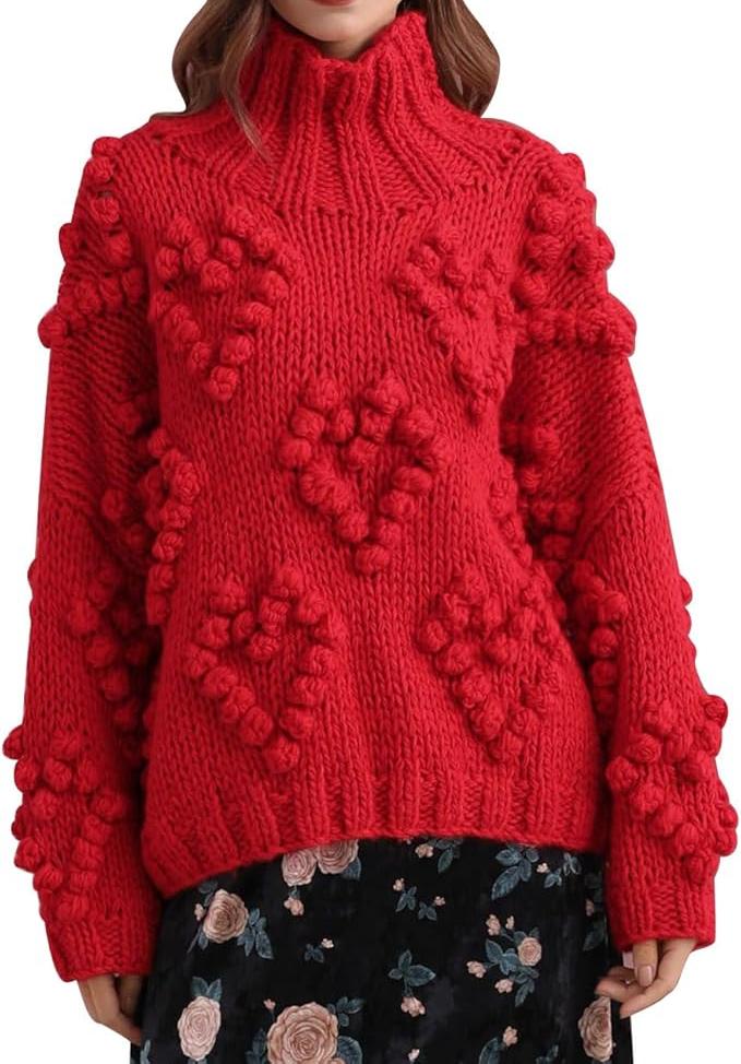 Women's Heart High Neck Knit Sweater
