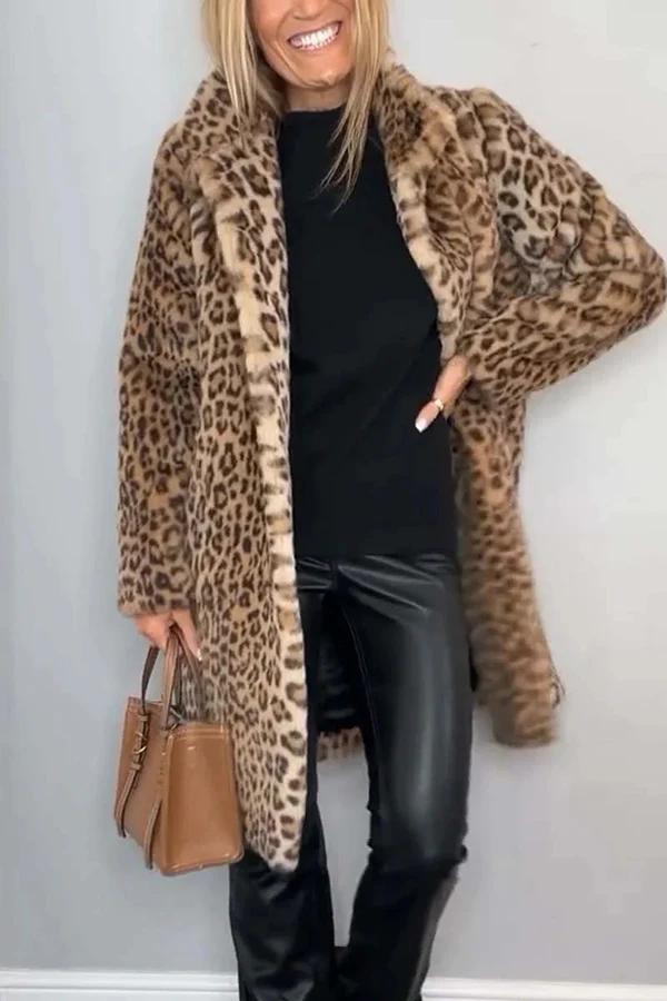 Women's Leopard Print Mid-Length Jacket