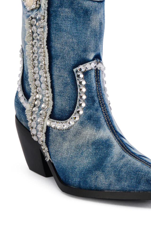 Denim Rhinestone Western Bootle
