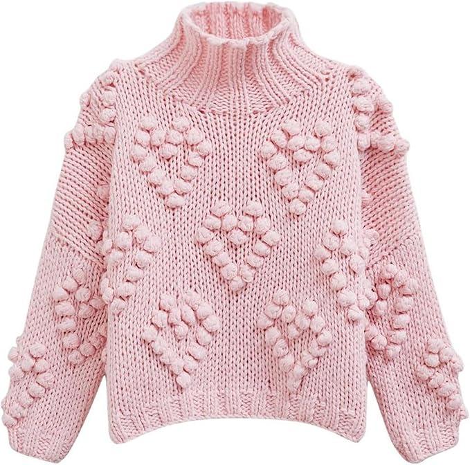 Women's Heart High Neck Knit Sweater