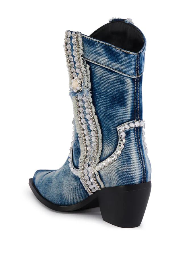 Denim Rhinestone Western Bootle