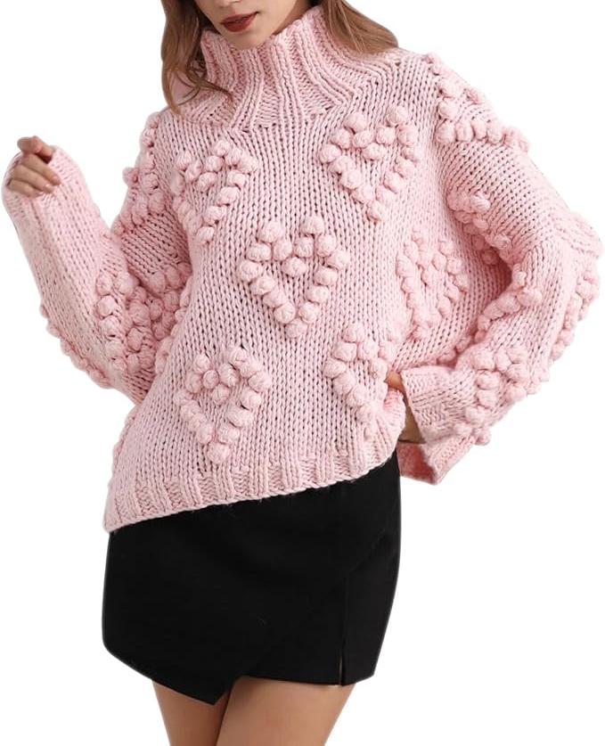 Women's Heart High Neck Knit Sweater