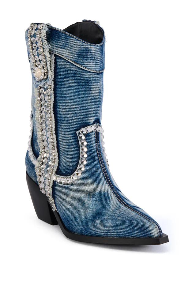 Denim Rhinestone Western Bootle