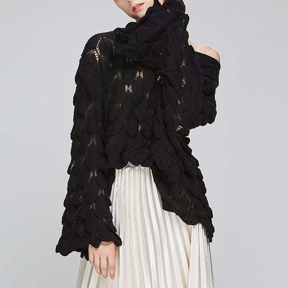 Cutout Flared Sleeve Knit Crew Neck Sweater