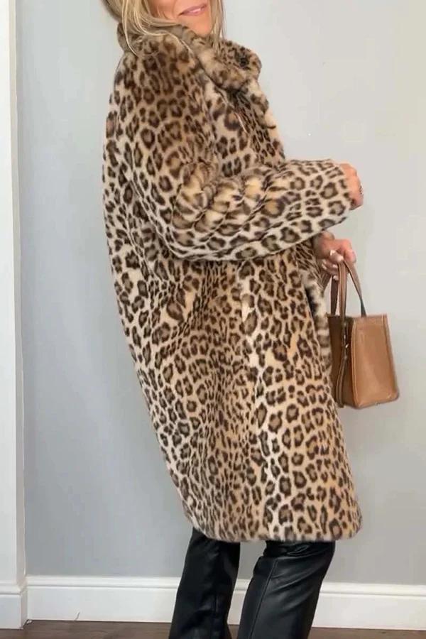 Women's Leopard Print Mid-Length Jacket