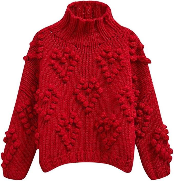 Women's Heart High Neck Knit Sweater