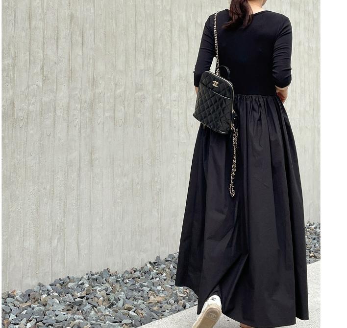Patchwork Long Dress With Belt