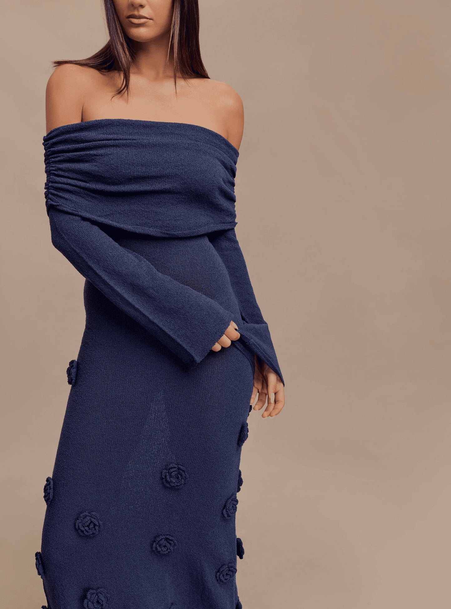 Off Shoulder Knit Rose Dress
