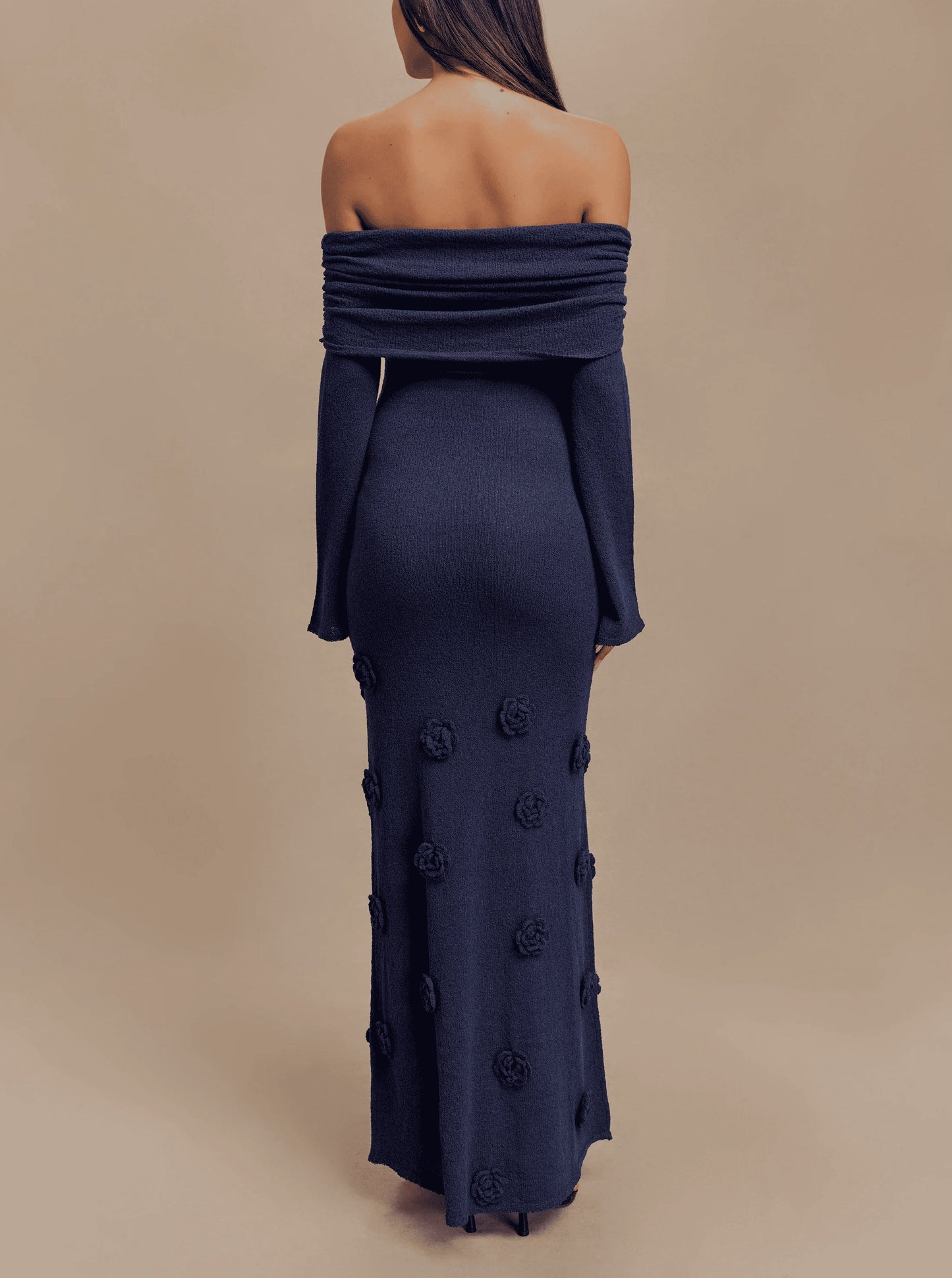 Off Shoulder Knit Rose Dress