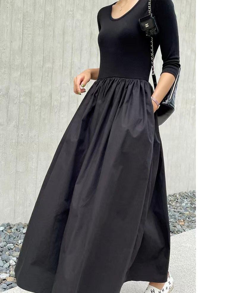 Patchwork Long Dress With Belt