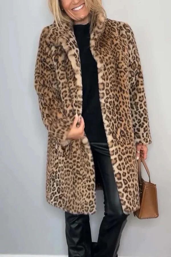 Women's Leopard Print Mid-Length Jacket