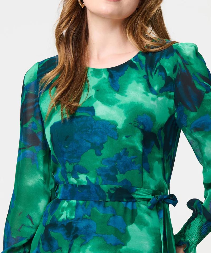 Green Printed Long Sleeve Dress