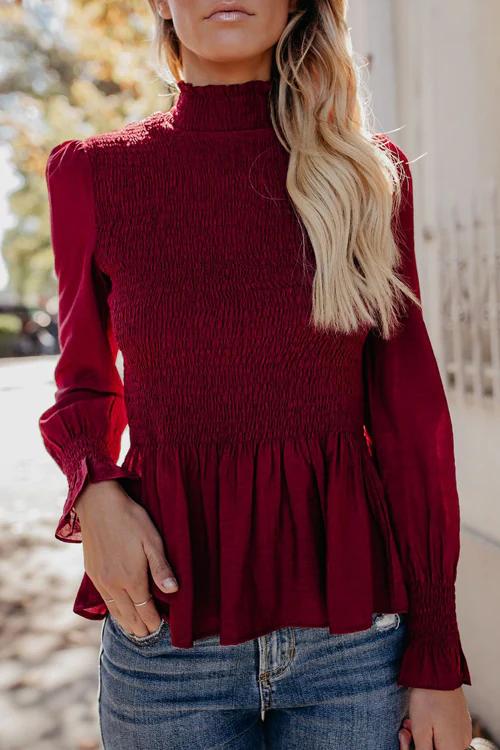 High Neck Pleated Chiffon Top