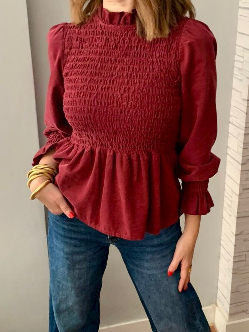 High Neck Pleated Chiffon Top