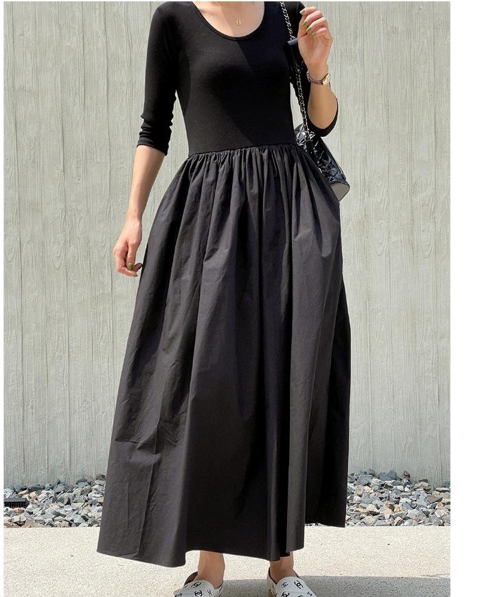 Patchwork Long Dress With Belt